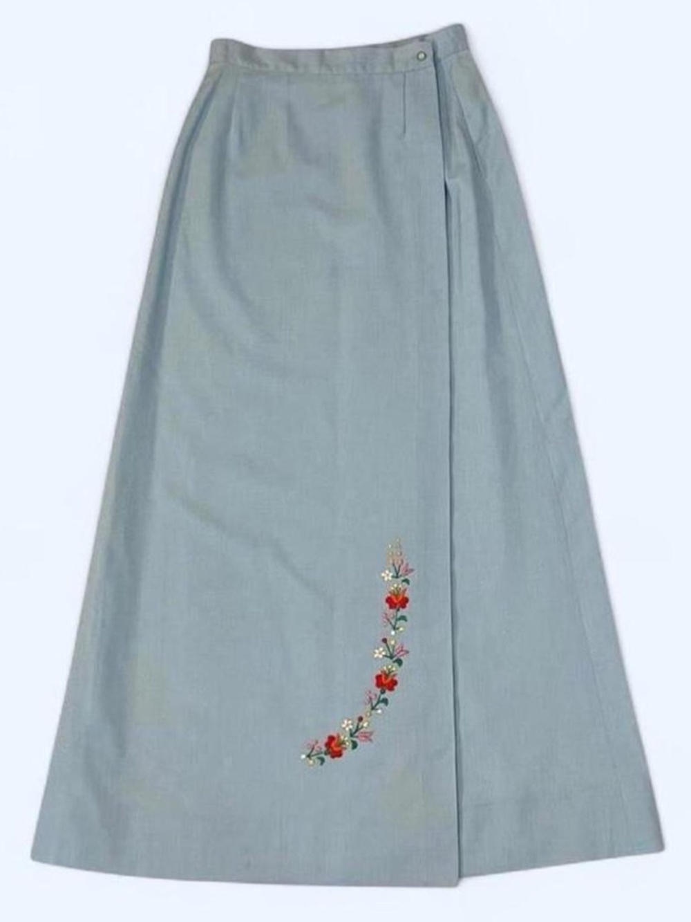 Vintage 60s Hungarocoop Skirt Hand Embroidered Hungarian Wrap Blue Cottagecore